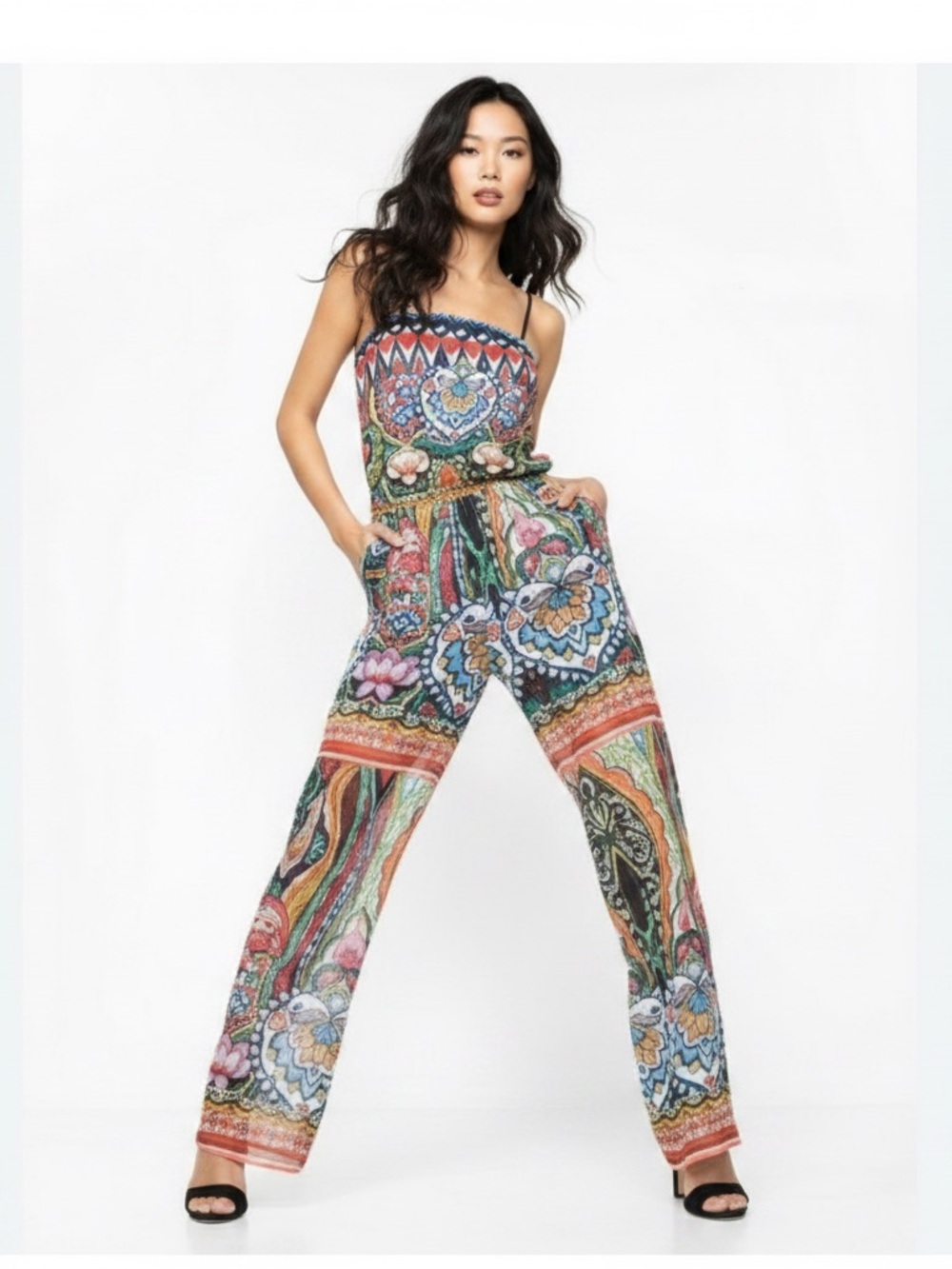 Desigual Multicolor Floral Paisley Strapless Jumpsuit